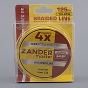 Шнур плетёный Zander Master Braided Line x4 желтый, 125м, 0.18мм, 10.71 кг