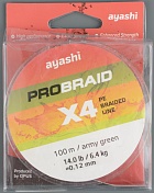 Шнур плетёный Ayashi Pro Braid-X4 (army green) 0,18 мм, 100 м