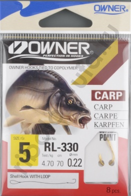 Крючок с поводком Owner RL-330 №05 Carp (Gold)