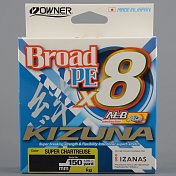 Шнур плетёный Owner Kizuna Broad PE X8 135m chartreuse 0,21mm, 15,3kg