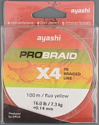 Шнур плетёный Ayashi Pro Braid-X4 (fluo yellow) 0,14 мм, 100 м