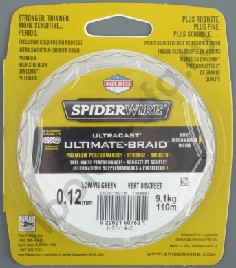 Шнур плетёный SpiderWire Ultracast 8Carrier Green 110m 0.12