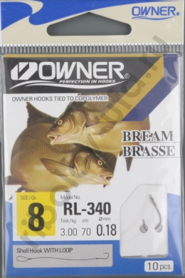 Крючок с поводком Owner RL-340 №08 Bream (Black)