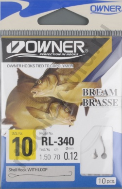 Крючок с поводком Owner RL-340 №10 Bream (Black)