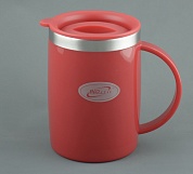 Кружка Biostal с крышкой цвет Красный. пласт.прямая 0,5л. (NE-500)