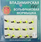 Мормышка Владимирский вольфрам Гвоздик с латунным колокольчиком Chartreuse 2,5мм 0,7г медь/коронка